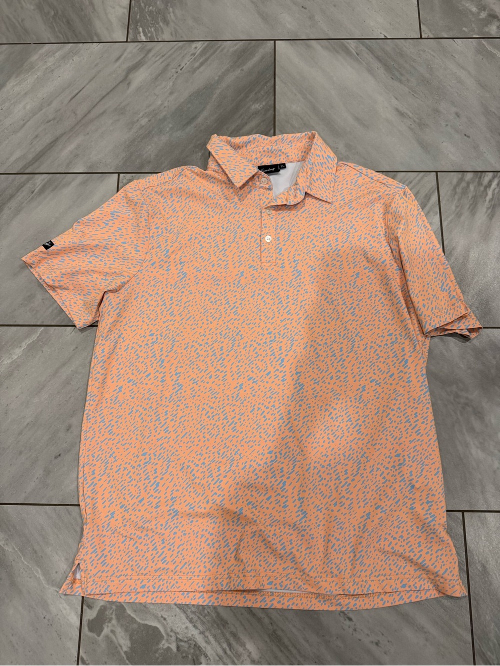 Men's Peach Polo with Light Blue Micro Print